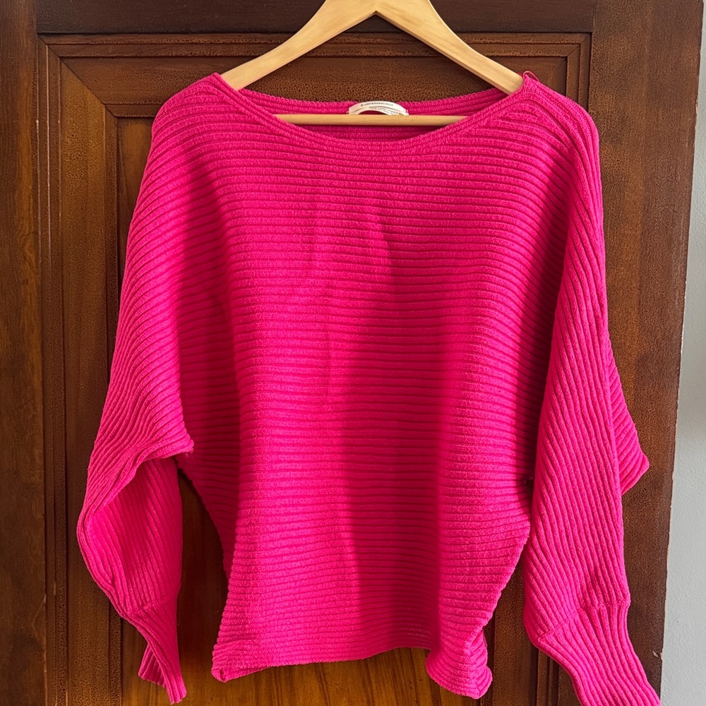 Anthropologie Hot Pink Ribbed Off-the-Shoulder Sweater